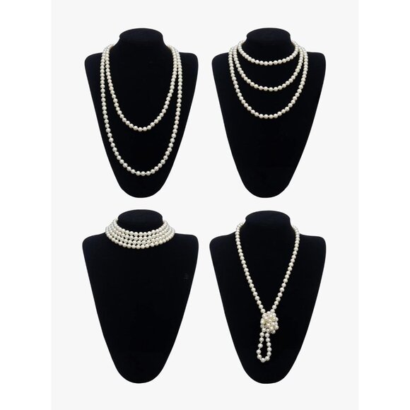 1920s Flapper Accessories Set Vintage Headband Earrings Pearl Necklace Gloves - Picture 4 of 6